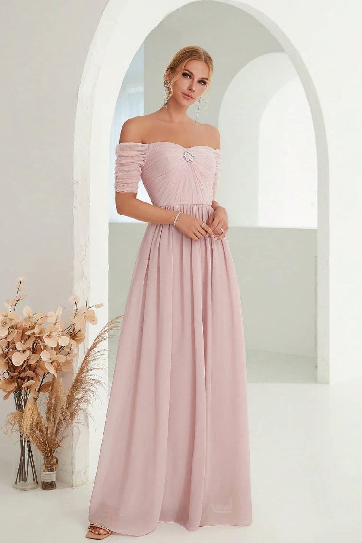 Abito lungo da cerimonia Diana, in tulle, corpetto senza spalline, blu e altri colori