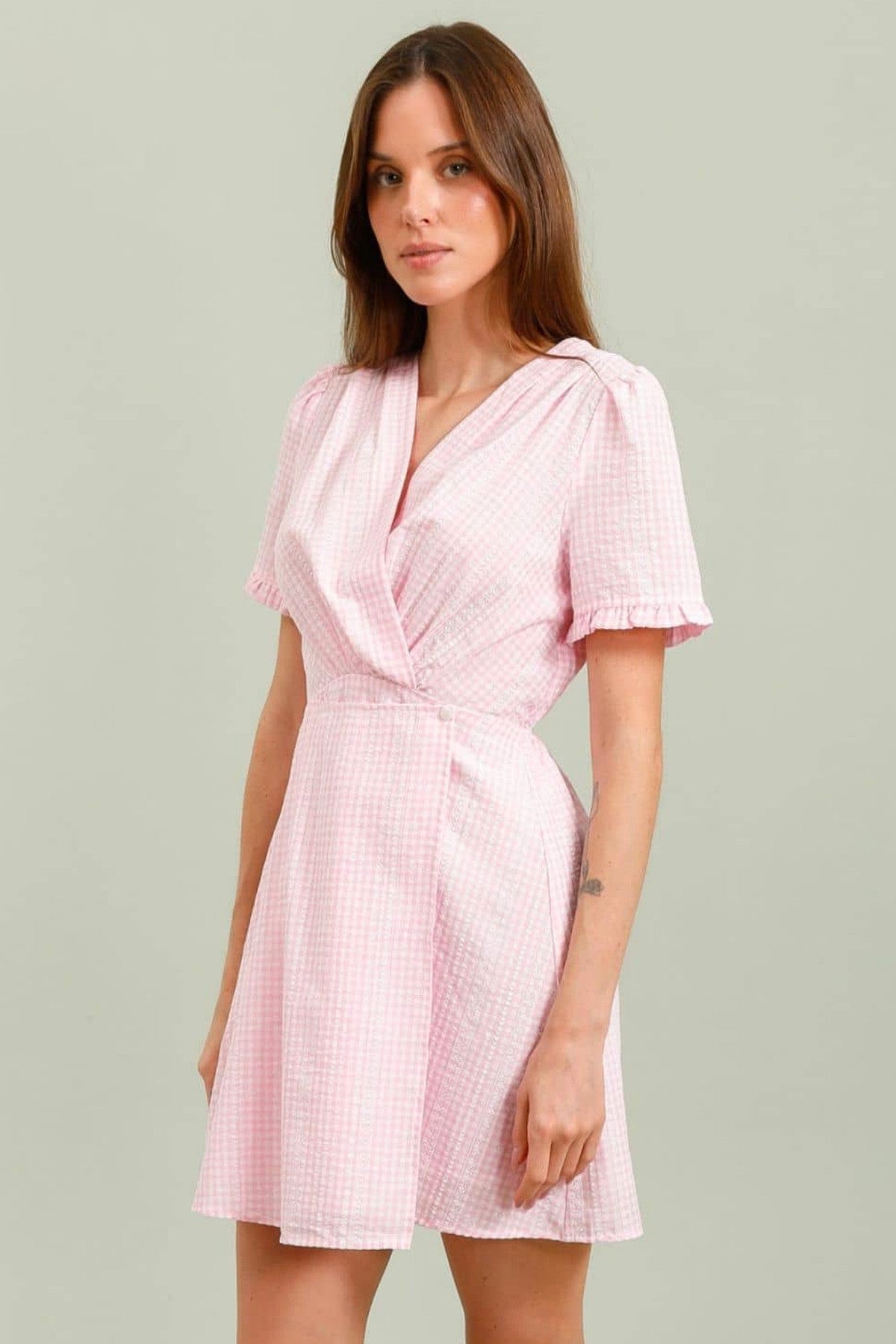 Abito corto da cerimonia Alina, maniche corte, rosa e altri colori