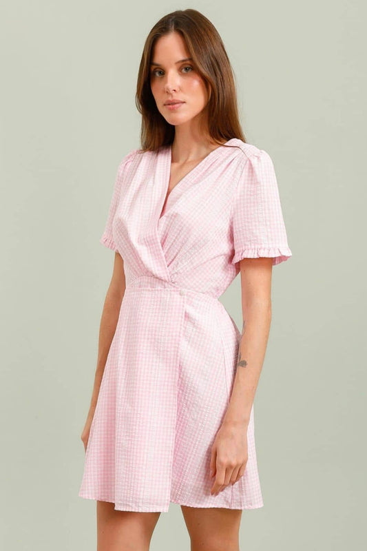 Abito corto da cerimonia Alina, maniche corte, rosa e altri colori