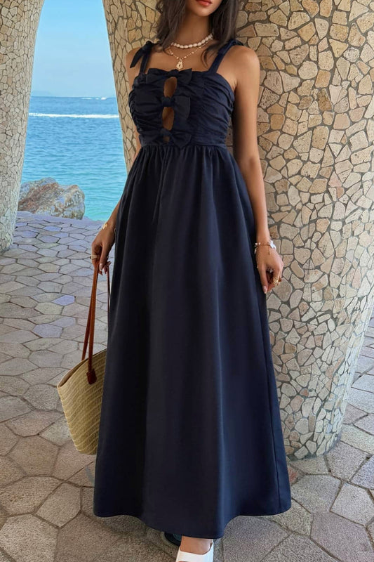 Abito lungo da cerimonia Allegra, spalline sottili, linea morbida e svasata, blu navy e altri colori