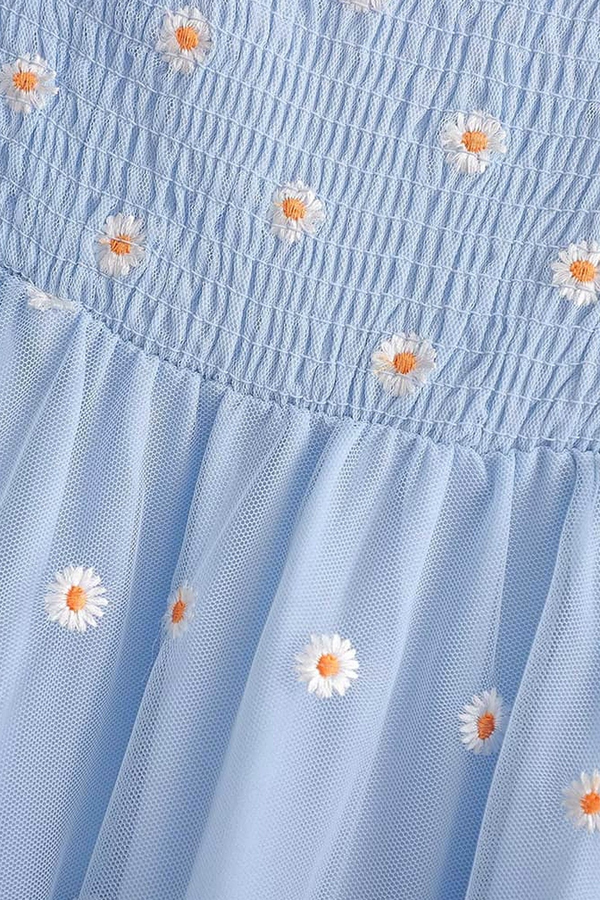 Abito corto da cerimonia Fabiola, stampa floreale, in tulle, blu