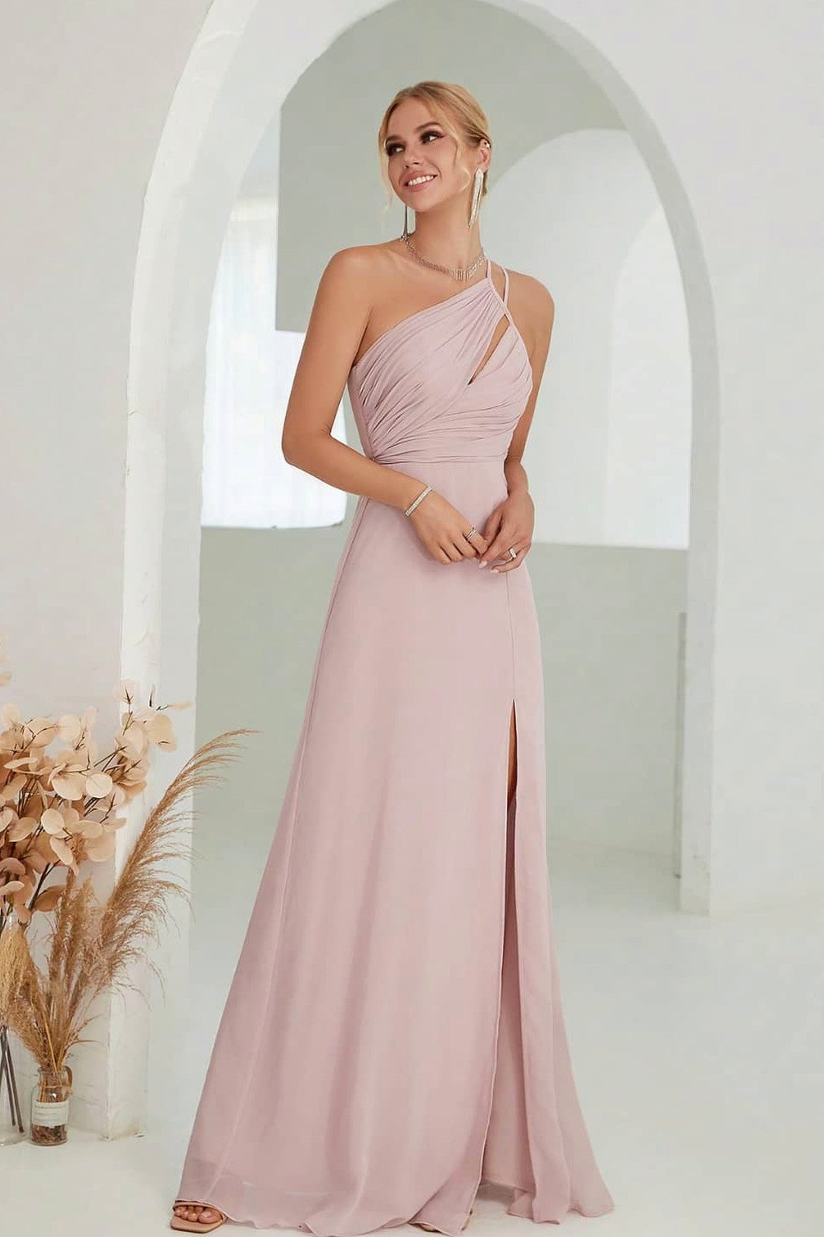Abito lungo da cerimonia Ester, schiena scoperta, spalline sottili, rosa e altri colori