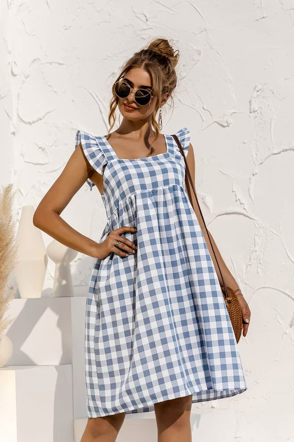 Abito corto da cerimonia Ottavia, scollo quadrato, linea a trapezio, blu e altri colori