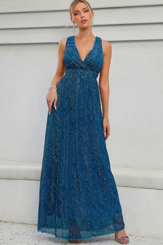 Abito lungo da cerimonia Elisa, in tulle, scollo a V, blu