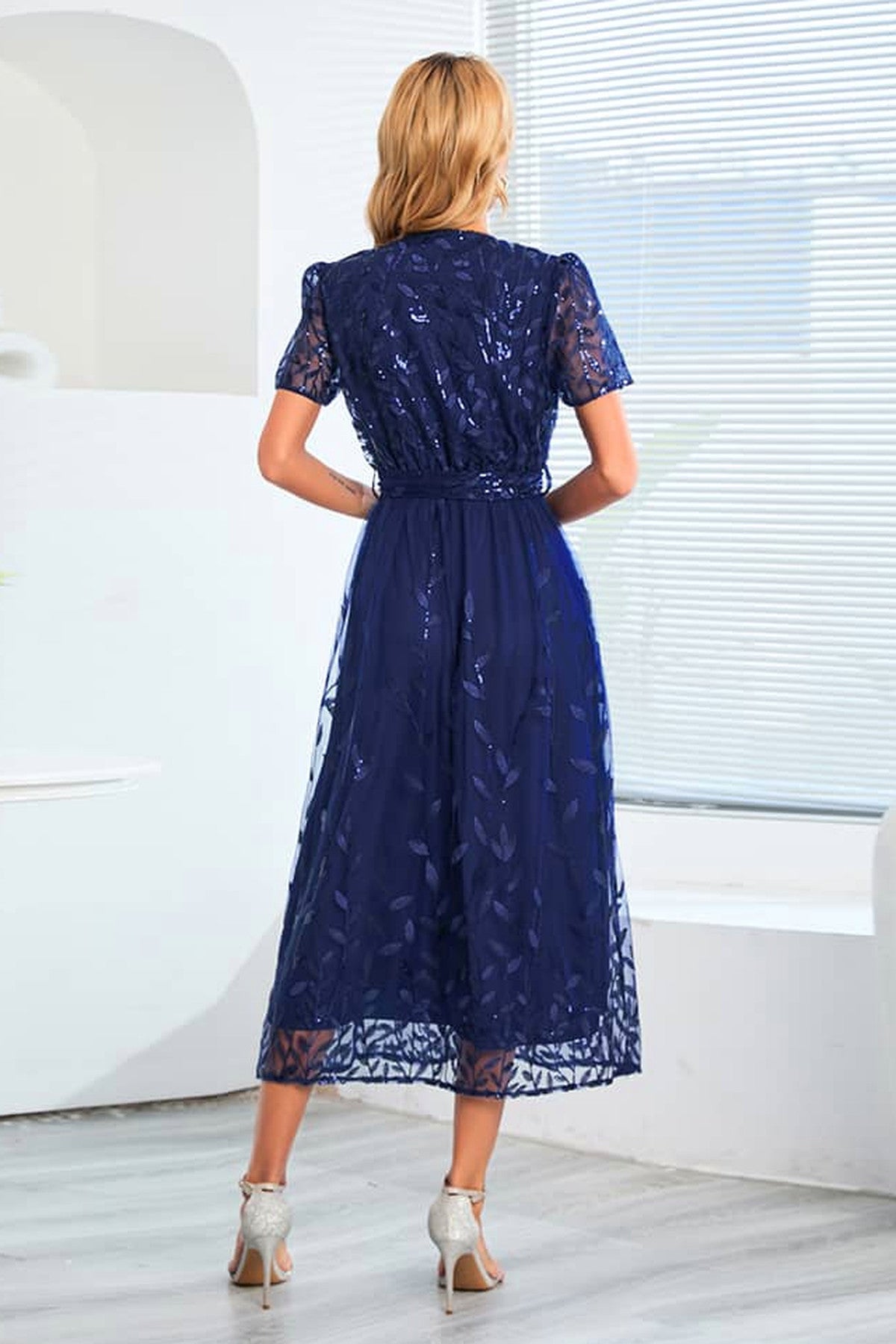 Abito lungo da cerimonia Laura, stampa floreale, in tulle, blu e altri colori