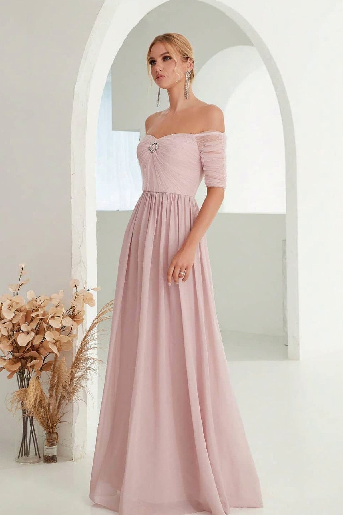 Abito lungo da cerimonia Diana, in tulle, corpetto senza spalline, blu e altri colori