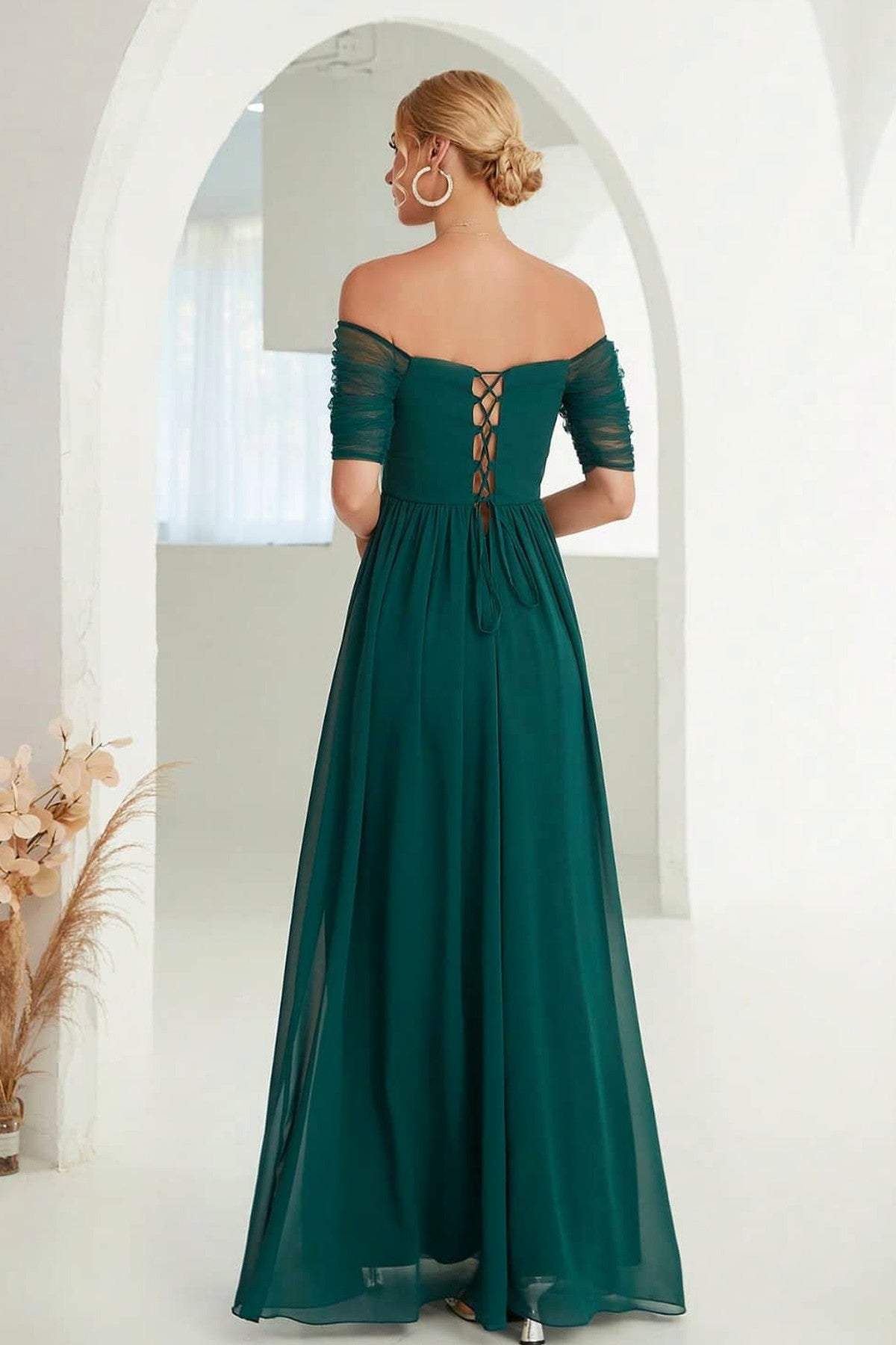 Abito lungo da cerimonia Diana, in tulle, corpetto senza spalline, blu e altri colori